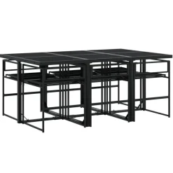 vidaXL - 7-delige inklapbaar Tuinset gris kussens -Zwart textileen - 165x107 cm