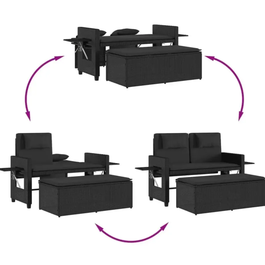 vidaXL - 2-delige Loungebanken Verstelbare met kussens - Zwart - 113x61x87 cm