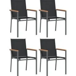 vidaXL - 5-delige Tuinset 4 fauteuils - Zwart - Textileen - 80x80 cm