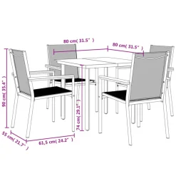 vidaXL - 5-delige Tuinset 4 fauteuils - Zwart - Textileen - 80x80 cm