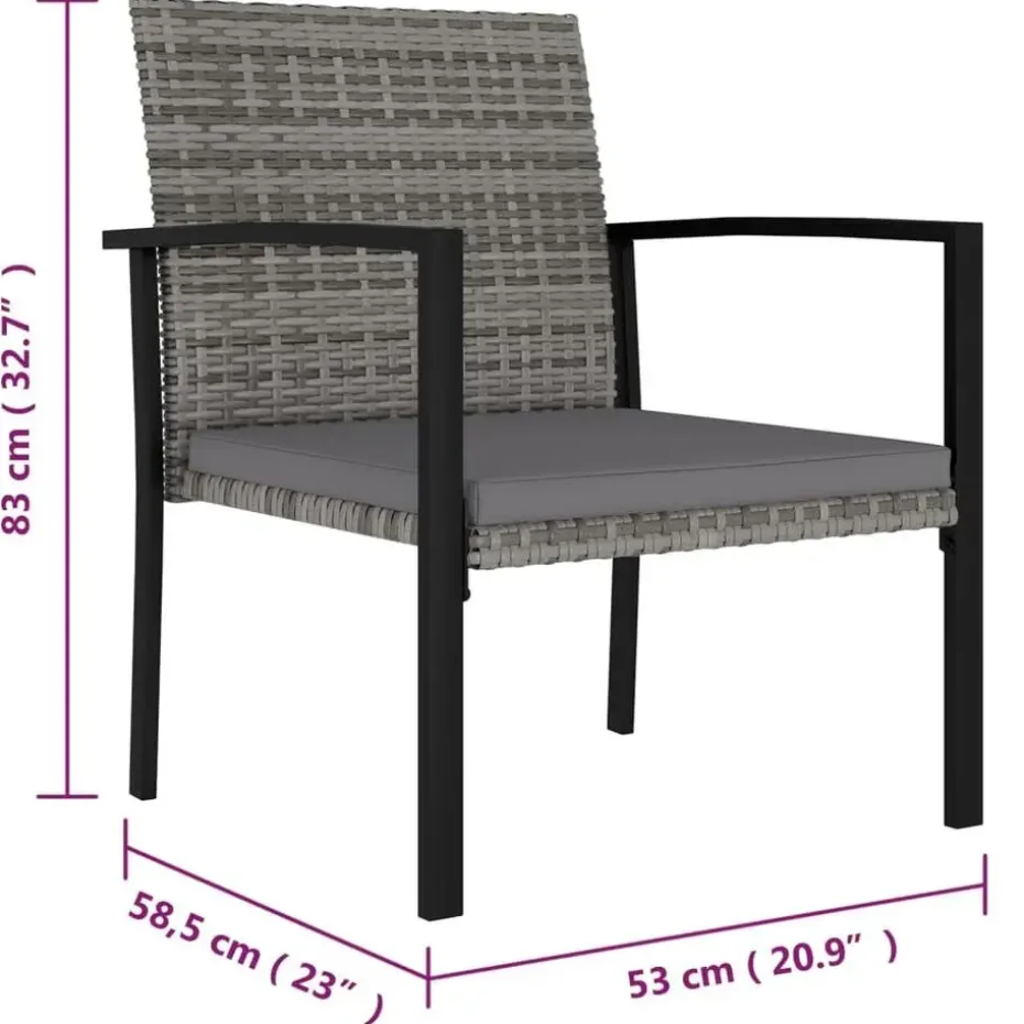 vidaXL - 5-delige Tuinset - Grijs - Poly rattan en glas - 70x70 cm