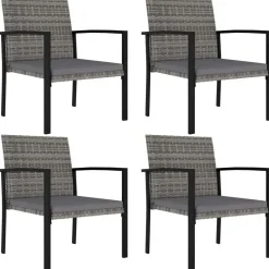 vidaXL - 5-delige Tuinset - Grijs - Poly rattan en glas - 70x70 cm