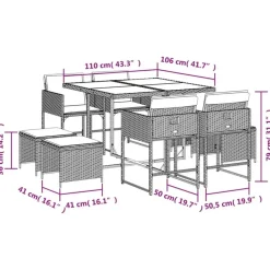 vidaXL - 9-delige Tuinset 4 krukken wit kussens - Zwart - PE rattan - 110x106 cm