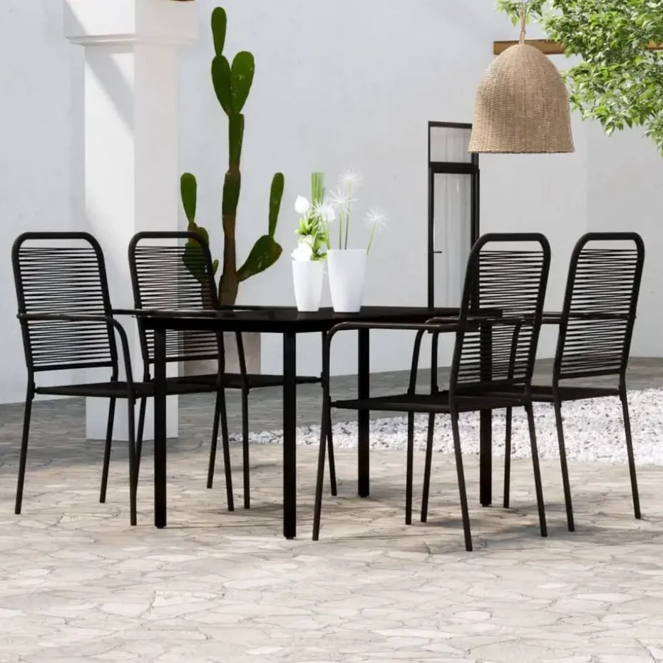 vidaXL - 5-delige Tuinset - Zwart katoenen touw en staal - 140x70 cm