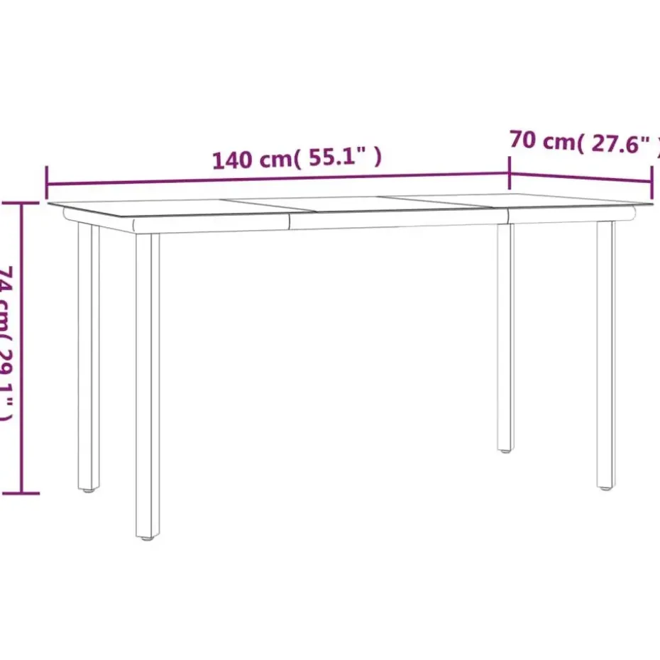 vidaXL - 5-delige Tuinset - Zwart - Textileen met voering en staal - 140x70 cm