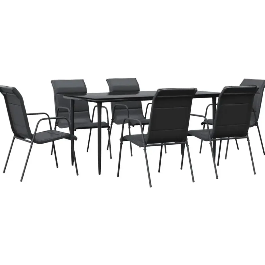vidaXL - 7-delige Tuinset - Zwart - Textileen met voering en staal - 160x80 cm