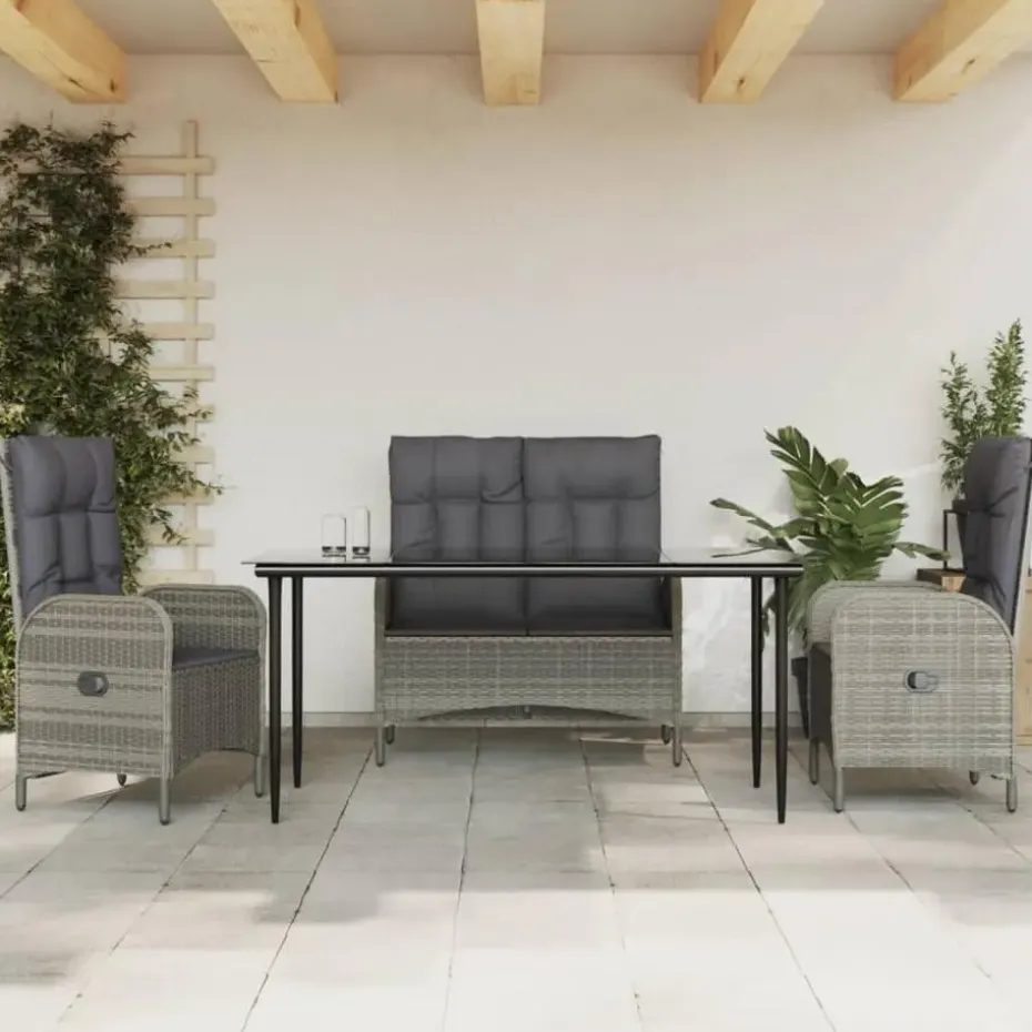 vidaXL - 4-delige Tuinset bank en verstelbare stoelen - Grijs - 160x80 cm