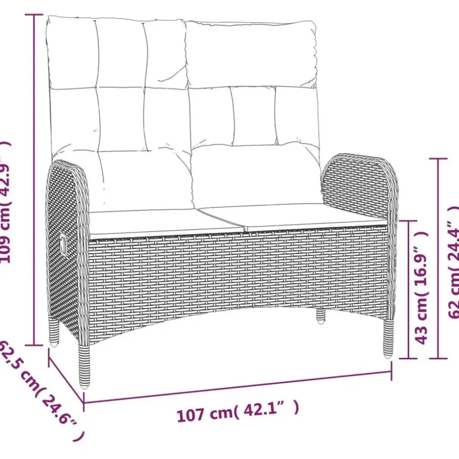 vidaXL - 4-delige Tuinset bank en verstelbare stoelen - Grijs - 160x80 cm
