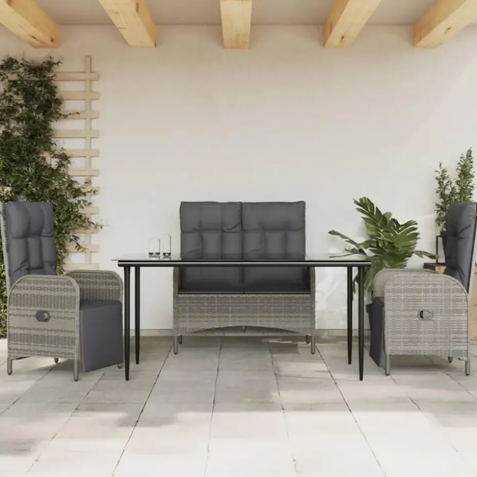 vidaXL - 4-delige Tuinset bank en fauteuils - Grijs - Poly rattan - 160x80 cm