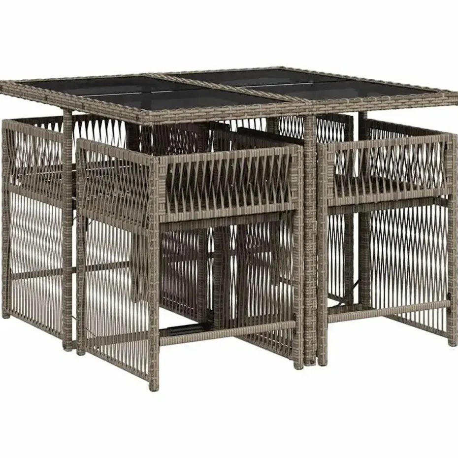 vidaXL - 5-delige Tuinset donkergrijs kussens - PE rattan en staal - 110x106 cm