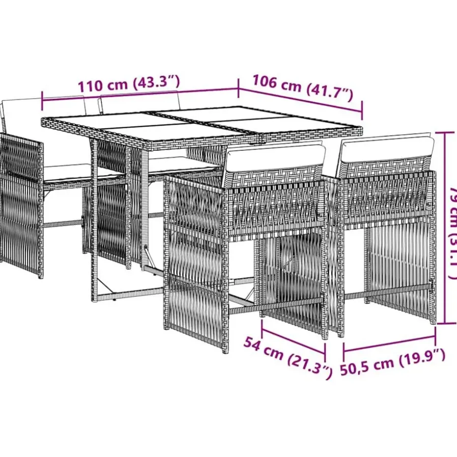 vidaXL - 5-delige Tuinset donkergrijs kussens - PE rattan en staal - 110x106 cm