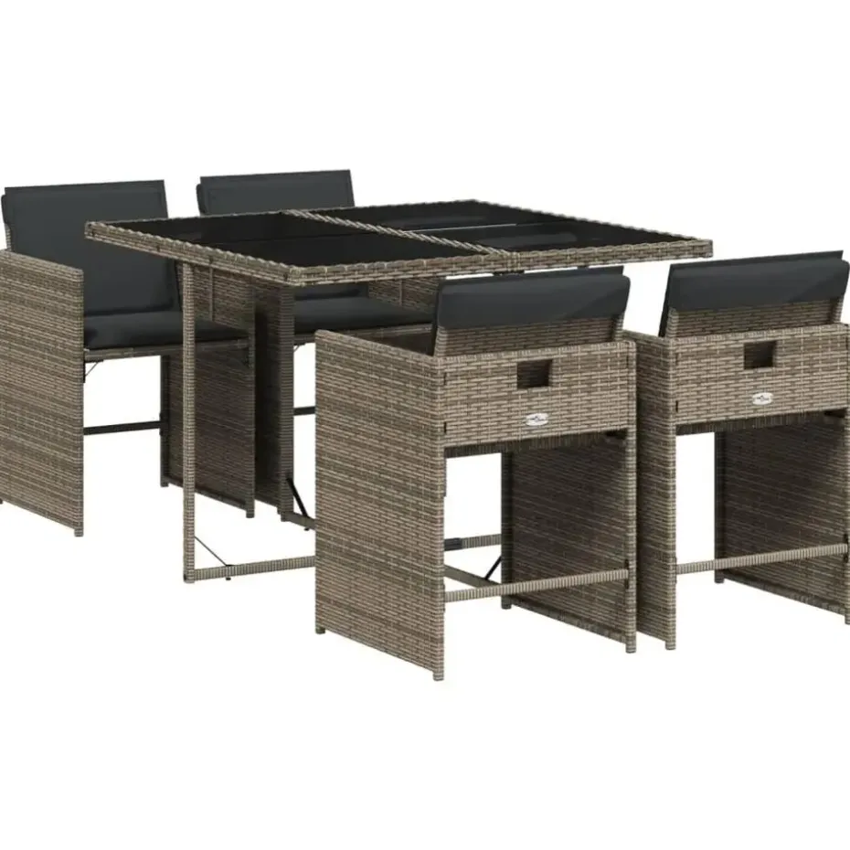 vidaXL - 5-delige Tuinset donkergrijs kussens - Grijs poly rattan - 110x106 cm
