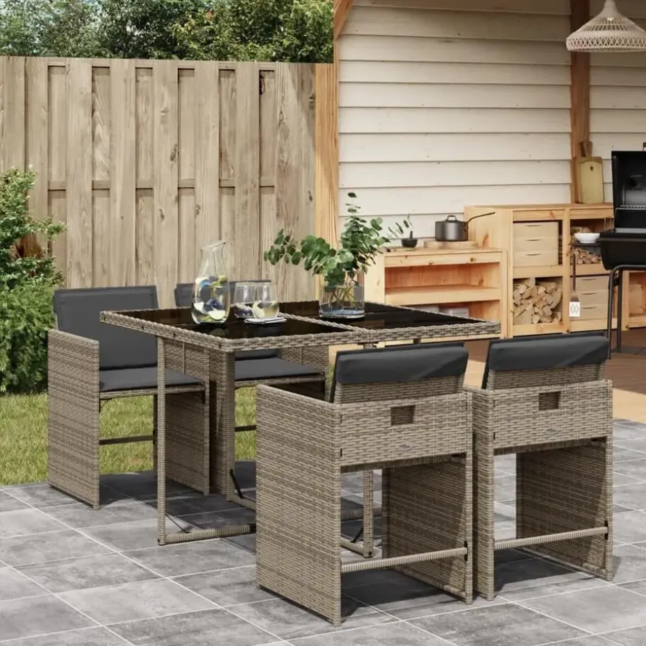 vidaXL - 5-delige Tuinset donkergrijs kussens - Grijs poly rattan - 110x106 cm