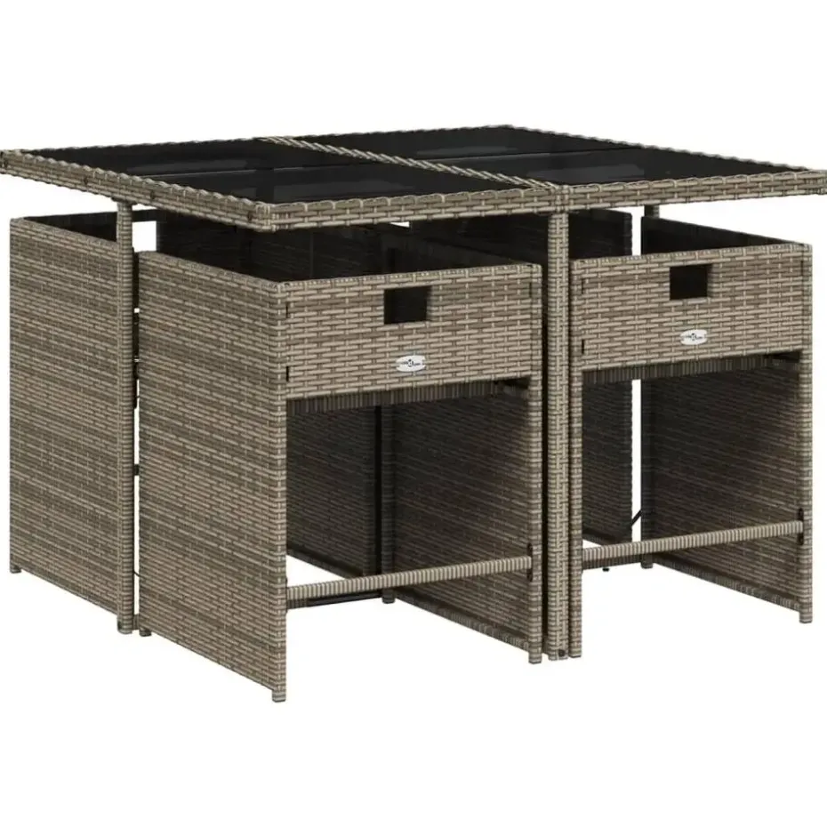 vidaXL - 5-delige Tuinset donkergrijs kussens - Grijs poly rattan - 110x106 cm