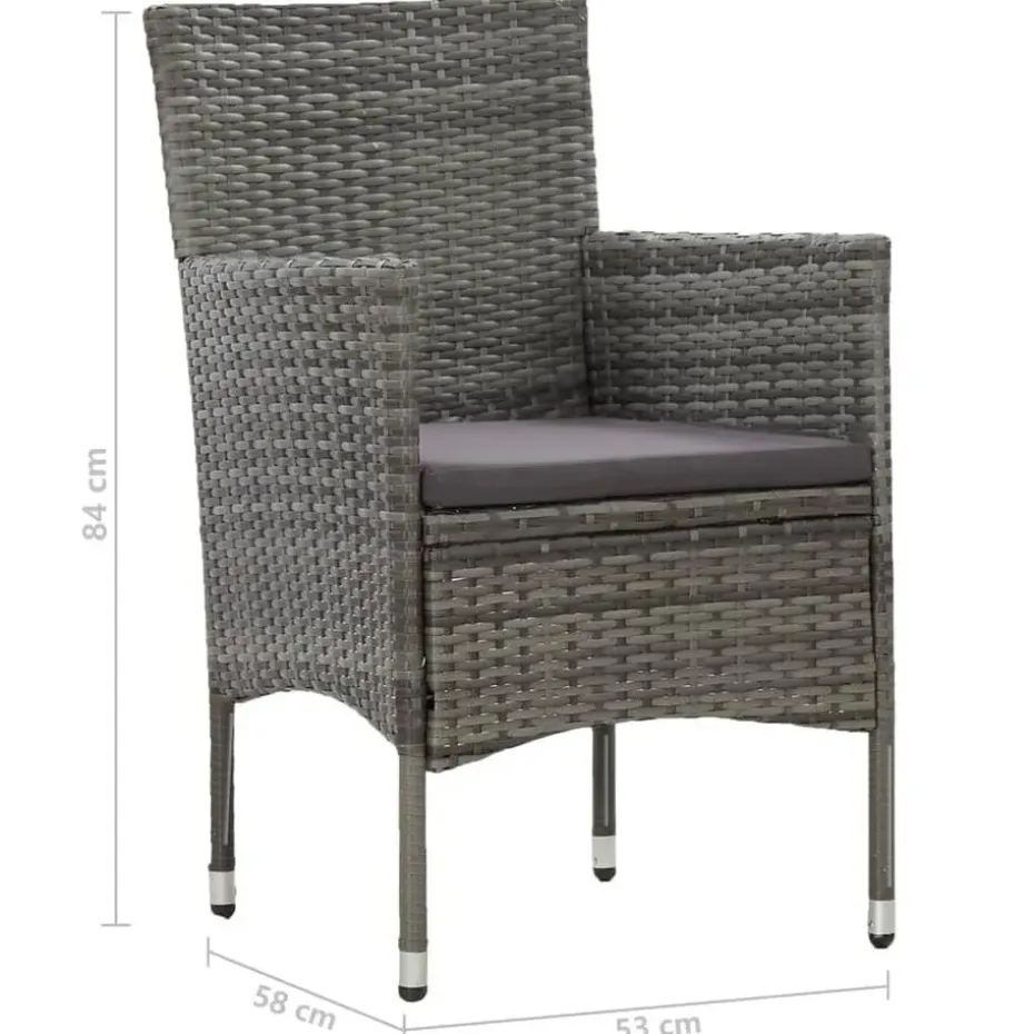 vidaXL - 5-delige Tuinset grijs - Poly rattan en glas - 80x80 cm