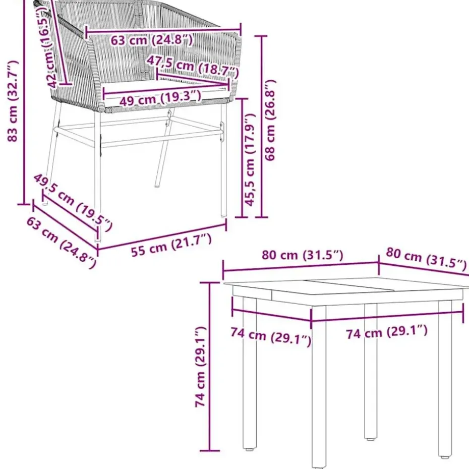 vidaXL - 5-delige Tuinset grijs kussens - Zwart PE rattan en staal - 80x80 cm