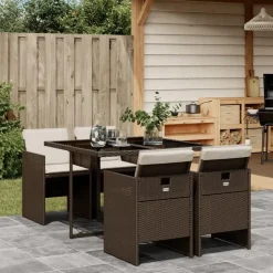 vidaXL - 5-delige Tuinset met wit kussens - Bruin - Poly rattan - 110x106 cm