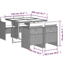 vidaXL - 5-delige Tuinset met wit kussens - Bruin - Poly rattan - 110x106 cm