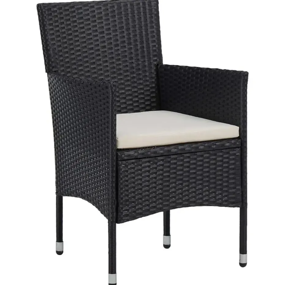 vidaXL - 5-delige Tuinset met kussens zwart - Poly rattan en hout - ø 80 cm