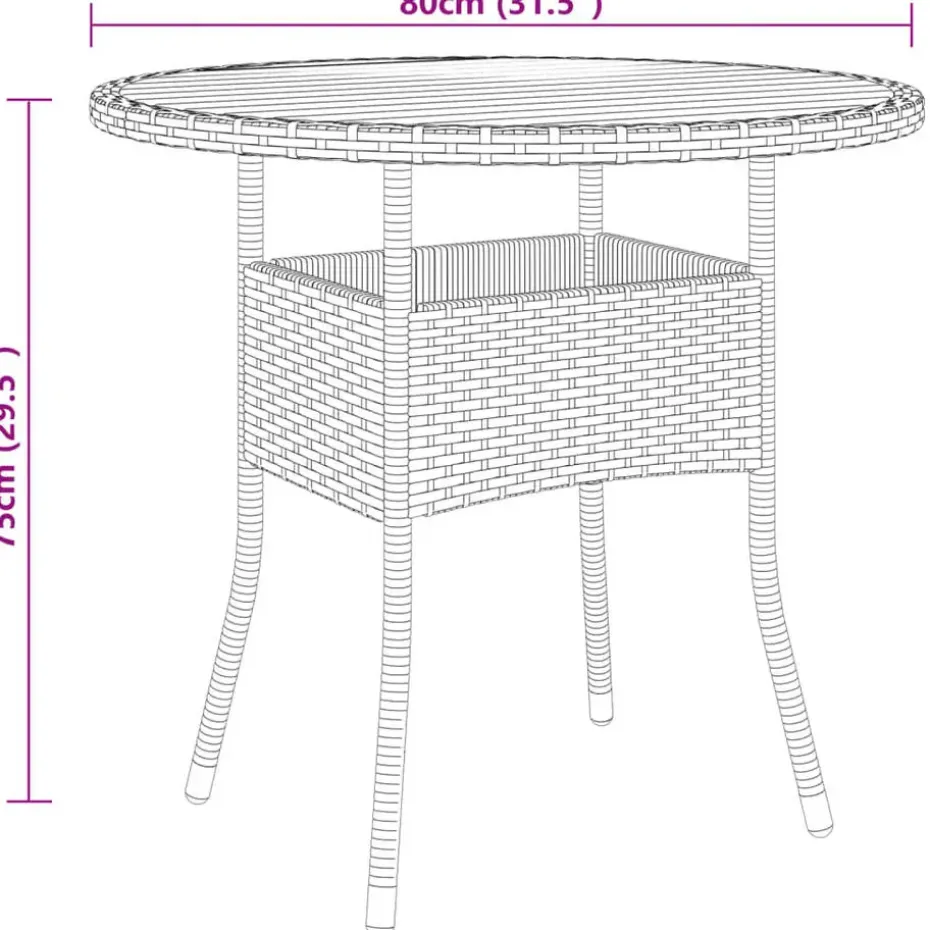 vidaXL - 5-delige Tuinset met kussens zwart - Poly rattan en hout - ø 80 cm
