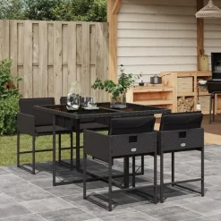 vidaXL - 5-delige Tuinset met kussens - Zwart - PE rattan en glas - 110x106 cm