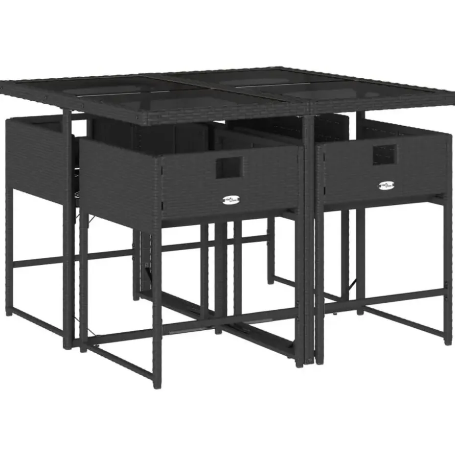 vidaXL - 5-delige Tuinset met kussens - Zwart - PE rattan en glas - 110x106 cm
