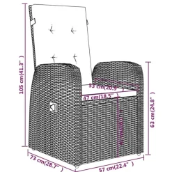 vidaXL - 9-delige Tuinset met kussens 8 grijs verstelbaar stoelen - 200x100 cm