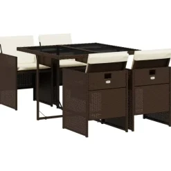 vidaXL - 5-delige Tuinset met wit kussens - Bruin - PE rattan - 110x106 cm