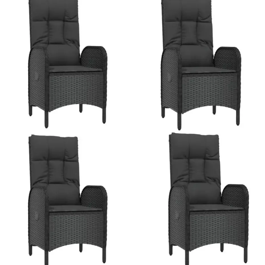 vidaXL - 5-delige Tuinset met kussens - Zwart - PE-rattan en glas - 160x80 cm