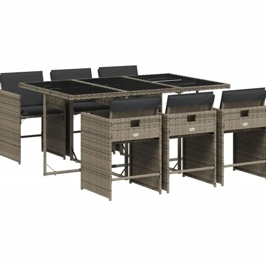 vidaXL - 7-delige Tuinset met donkergrijs kussens - PE rattan - 110x106 cm