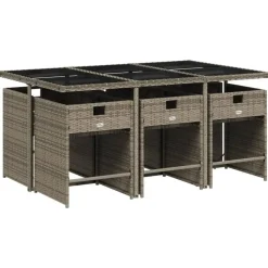 vidaXL - 7-delige Tuinset met donkergrijs kussens - PE rattan - 110x106 cm