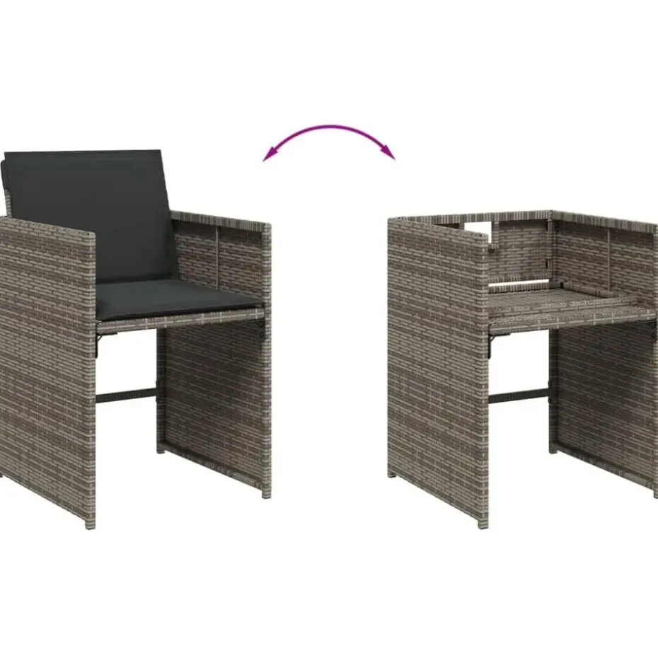 vidaXL - 7-delige Tuinset met donkergrijs kussens - PE rattan - 110x106 cm