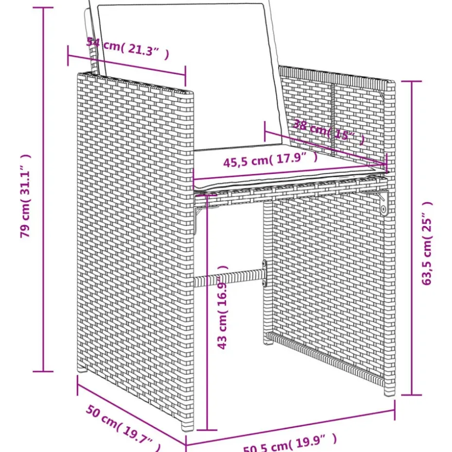 vidaXL - 7-delige Tuinset met donkergrijs kussens - PE rattan - 110x106 cm