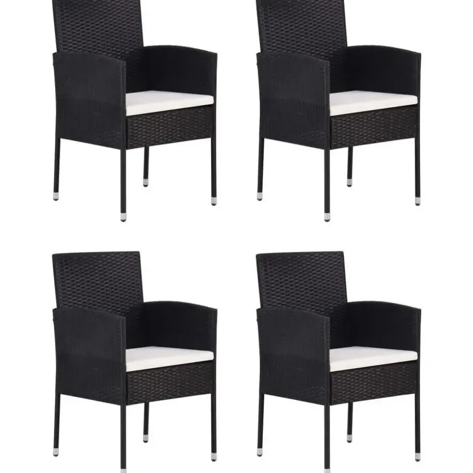 vidaXL - 5-delige Tuinset met wit kussens - Zwart poly rattan - 80x80 cm