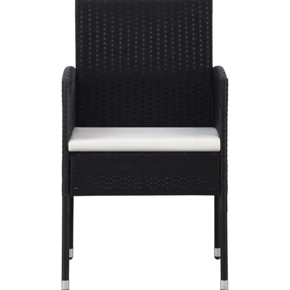 vidaXL - 5-delige Tuinset met wit kussens - Zwart poly rattan - 80x80 cm