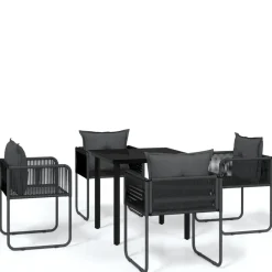 vidaXL - 5-delige Tuinset met kussens - Zwart PE rattan & staal - 80x80 cm