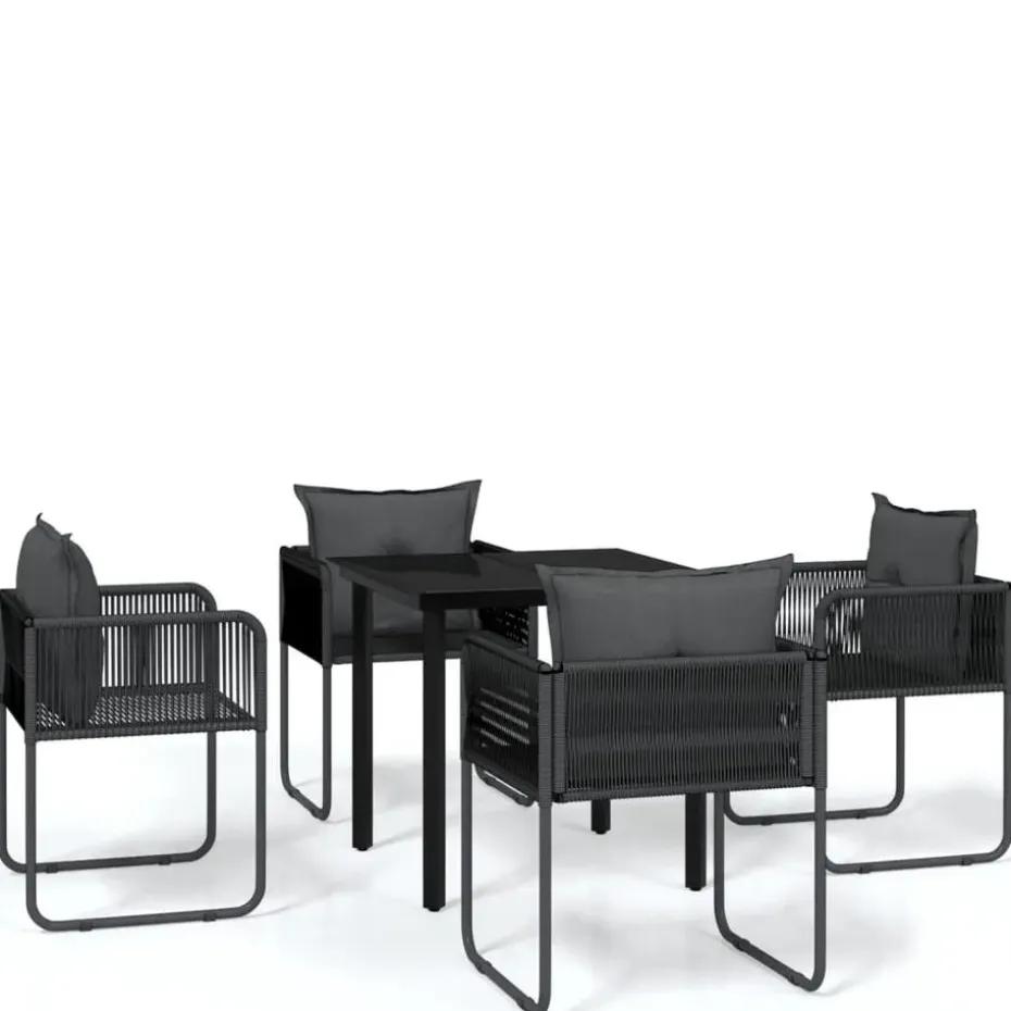 vidaXL - 5-delige Tuinset met kussens - Zwart PE rattan & staal - 80x80 cm
