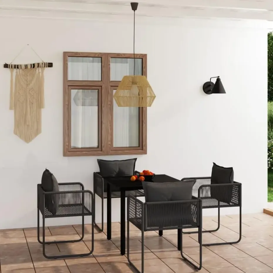 vidaXL - 5-delige Tuinset met kussens - Zwart PE rattan & staal - 80x80 cm
