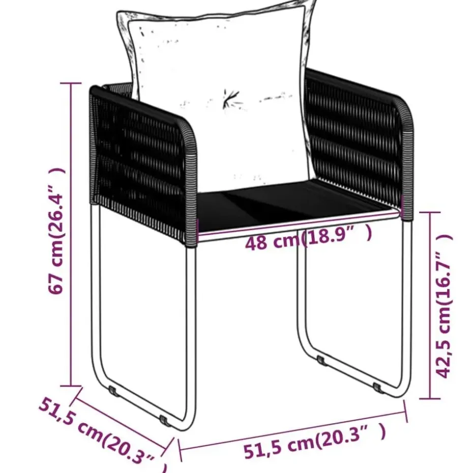 vidaXL - 5-delige Tuinset met kussens - Zwart PE rattan & staal - 80x80 cm
