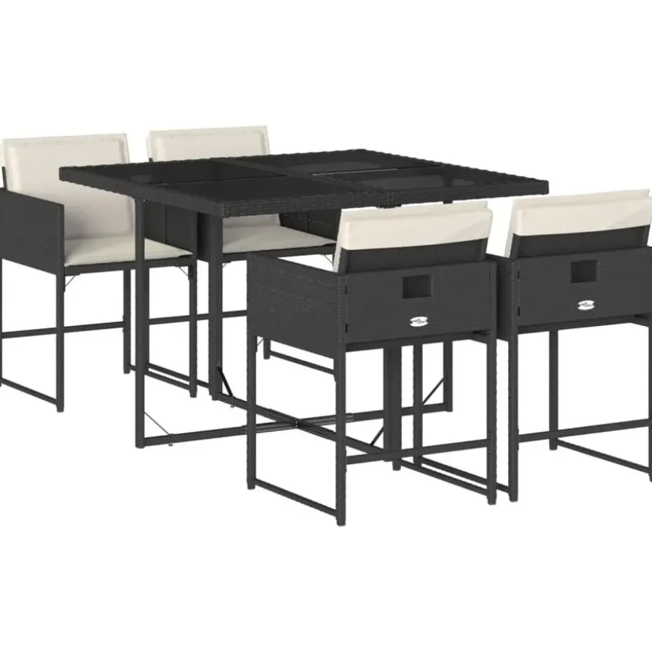 vidaXL - 5-delige Tuinset wit kussens - Zwart - PE rattan en glas - 110x106 cm