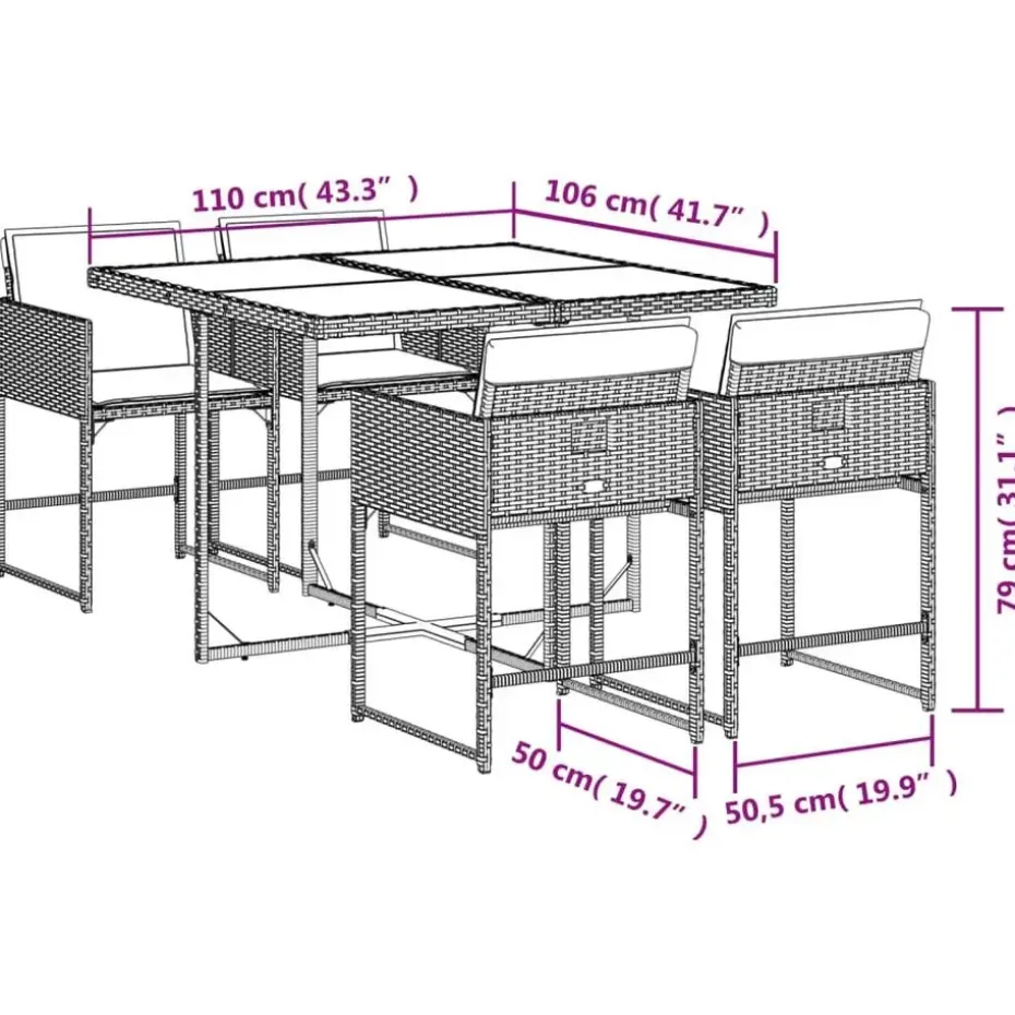 vidaXL - 5-delige Tuinset wit kussens - Zwart - PE rattan en hout - 110x106 cm