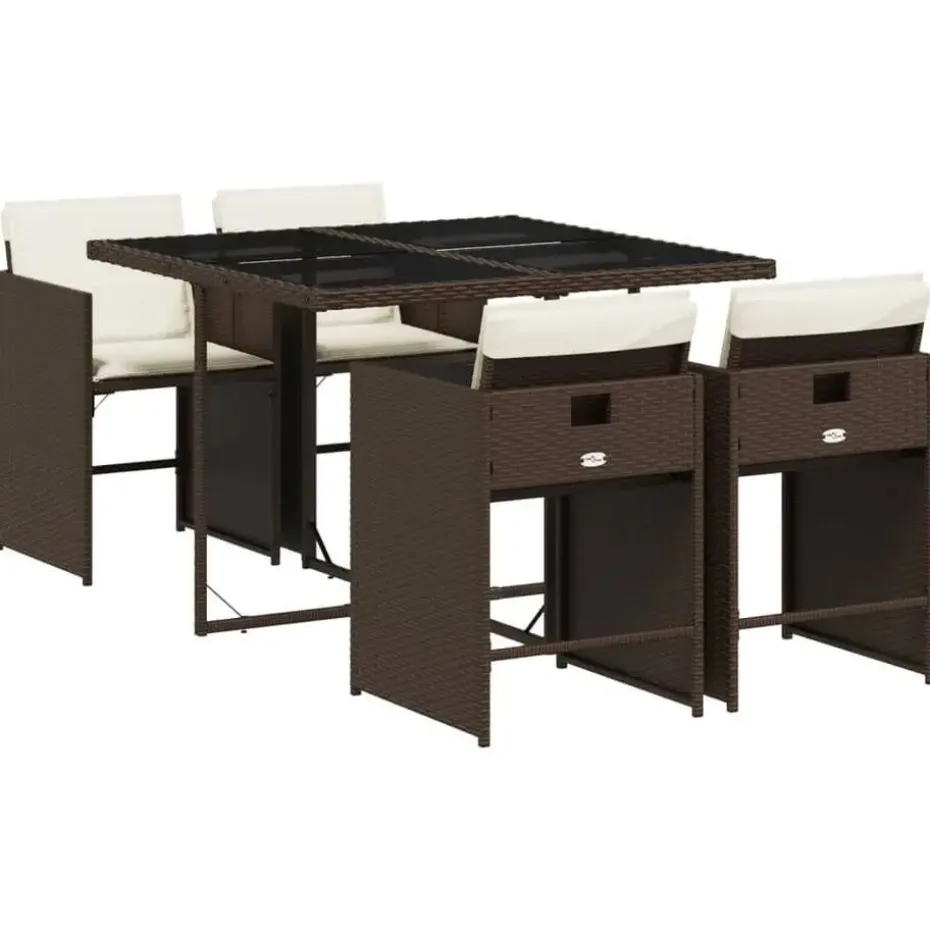 vidaXL - 5-delige Tuinset wit kussens - Bruin poly rattan en staal - 110x106 cm