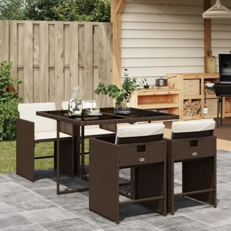 vidaXL - 5-delige Tuinset wit kussens - Bruin poly rattan en staal - 110x106 cm