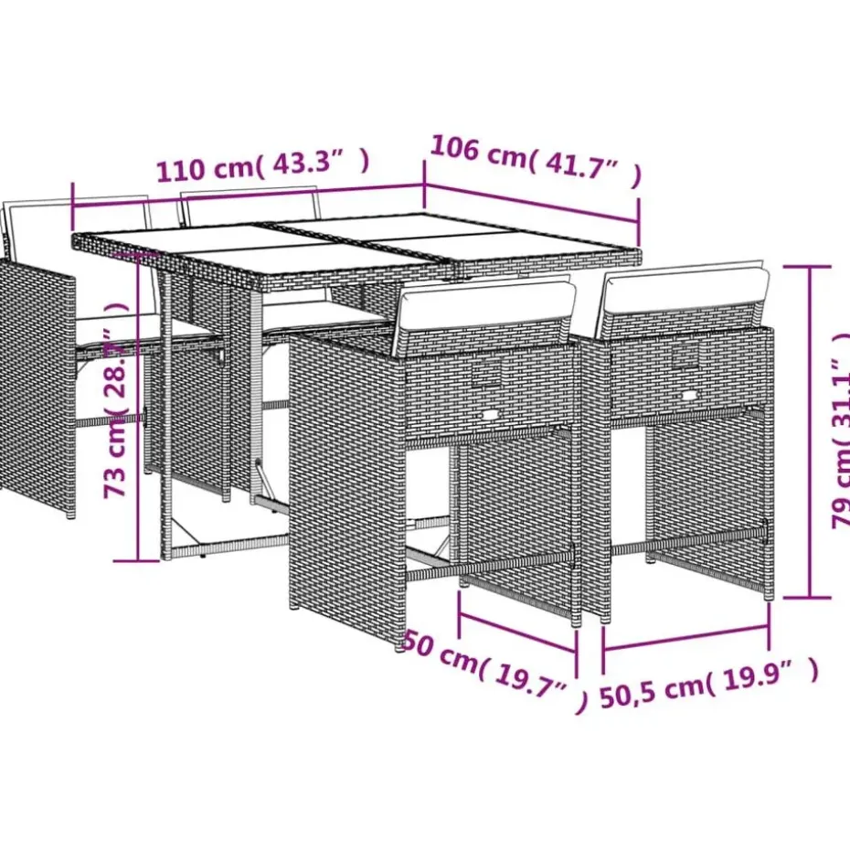 vidaXL - 5-delige Tuinset wit kussens - Bruin poly rattan en staal - 110x106 cm