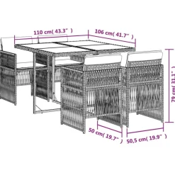 vidaXL - 5-delige Tuinset wit kussens - Zwart - PE rattan en staal - 110x106 cm