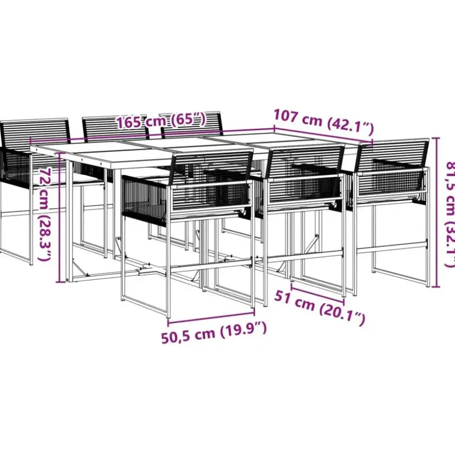 vidaXL - 7-delige Tuinset wit zitkussens - Zwart - PE rattan - 165x107 cm