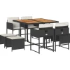 vidaXL - 9-delige Tuinset wit kussens 4 krukken - Zwart poly rattan - 110x106 cm