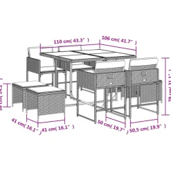 vidaXL - 9-delige Tuinset wit kussens 4 krukken - Zwart poly rattan - 110x106 cm