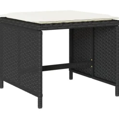 vidaXL - 9-delige Tuinset wit kussens 4 krukken - Zwart poly rattan - 110x106 cm