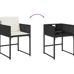vidaXL - 9-delige Tuinset wit kussens 4 krukken - Zwart poly rattan - 110x106 cm